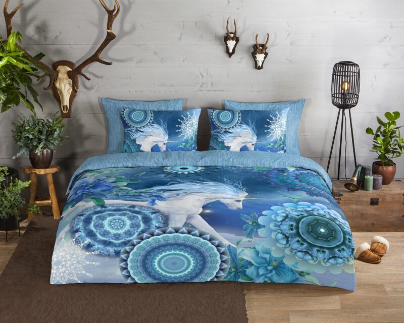 Mandala's en eenhoorn overtrek van HIP, 200 x 200/220 cm, kussensloop 60 x 70 cm