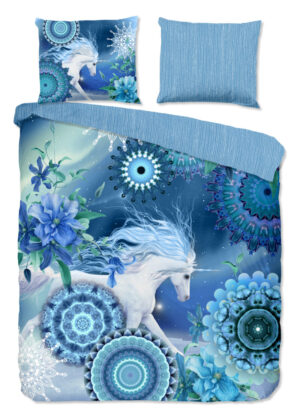 HIP dekbedovertrek mandala's en eenhoorn - Blauw - 200 x 200/220 cm - 100% katoen/flanel