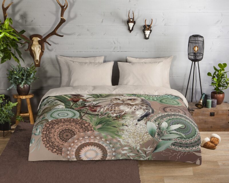 Mandala's en uil overtrek van HIP, 140 x 200 cm, kussensloop 70 x 90 cm