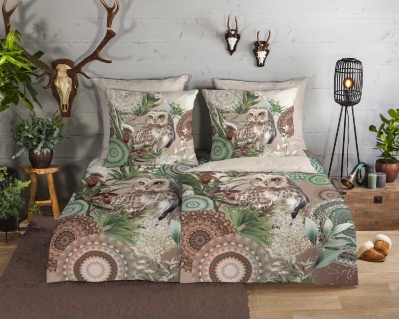 Mandala's en uil overtrek van HIP, 155 x 220 cm, kussensloop 80 x 80 cm