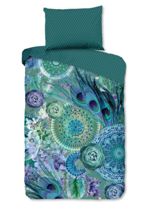 HIP dekbedovertrek mandala's en veren - Groen - 140 x 200 cm - 100% katoen/satijn