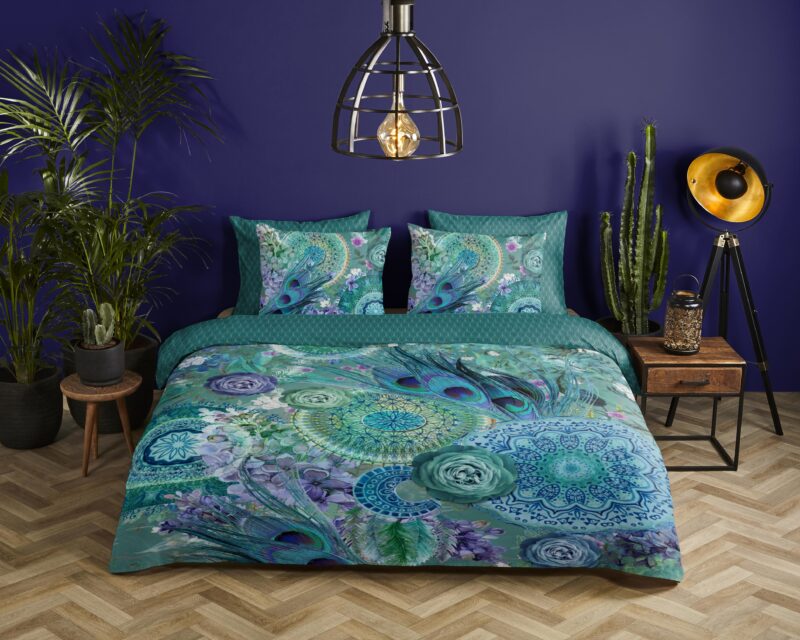Mandala's en veren overtrek van HIP, 140 x 200/220 cm, kussensloop 60 x 70 cm