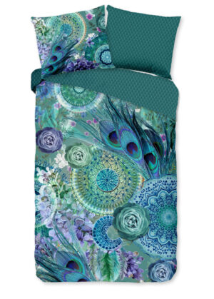 HIP dekbedovertrek mandala's en veren - Groen - 140 x 200/220 cm - 100% katoen/satijn