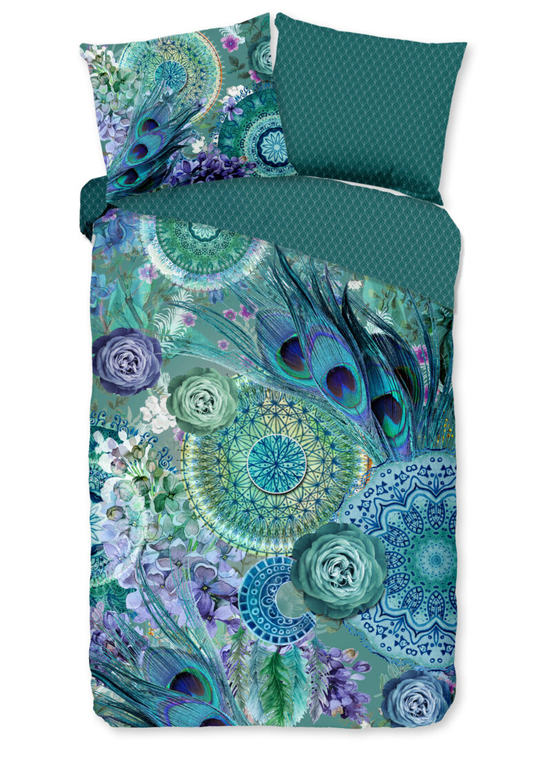 HIP dekbedovertrek mandala's en veren - Groen - 140 x 200/220 cm - 100% katoen/satijn