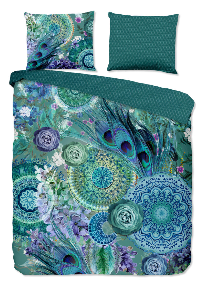 HIP dekbedovertrek mandala's en veren - Groen - 240 x 200/220 cm - 100% katoen/satijn