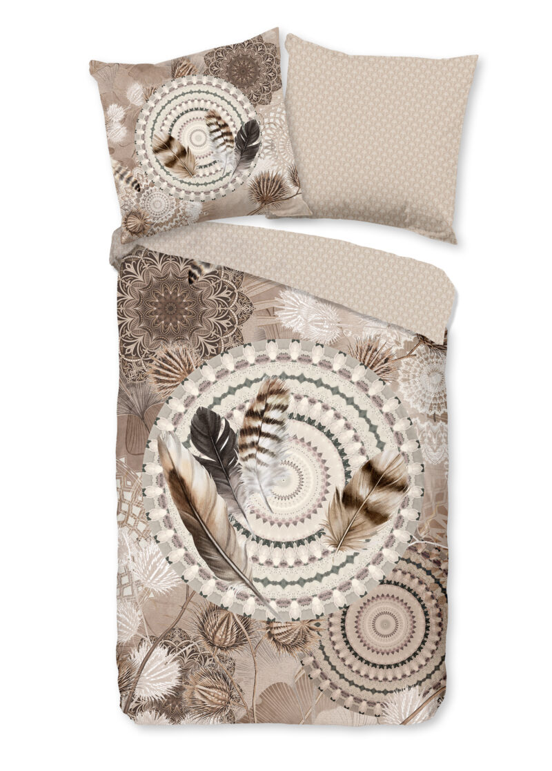 HIP dekbedovertrek mandala's en veren - Taupe - 135 x 200 cm - 100% katoen/flanel