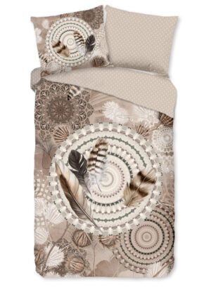 HIP dekbedovertrek mandala's en veren - Taupe - 140 x 200/220 cm - 100% katoen/flanel
