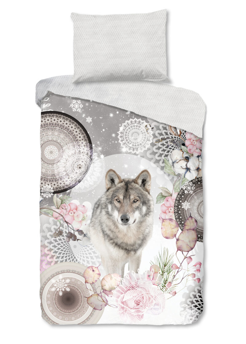 HIP dekbedovertrek mandala's met wolf - Grijs - 140 x 200 cm - 100% katoen/flanel