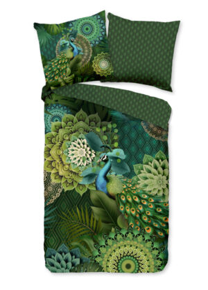 HIP dekbedovertrek mandalas & pauw - Groen - 135 x 200 cm - 100% katoen/satijn