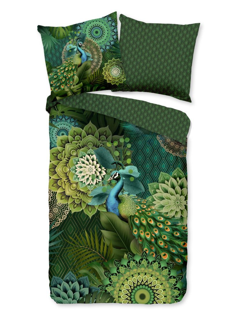 HIP dekbedovertrek mandalas & pauw - Groen - 135 x 200 cm - 100% katoen/satijn