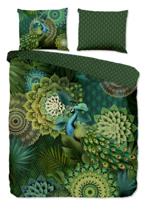 HIP dekbedovertrek mandalas & pauw - Groen - 240 x 200/220 cm - 100% katoen/satijn