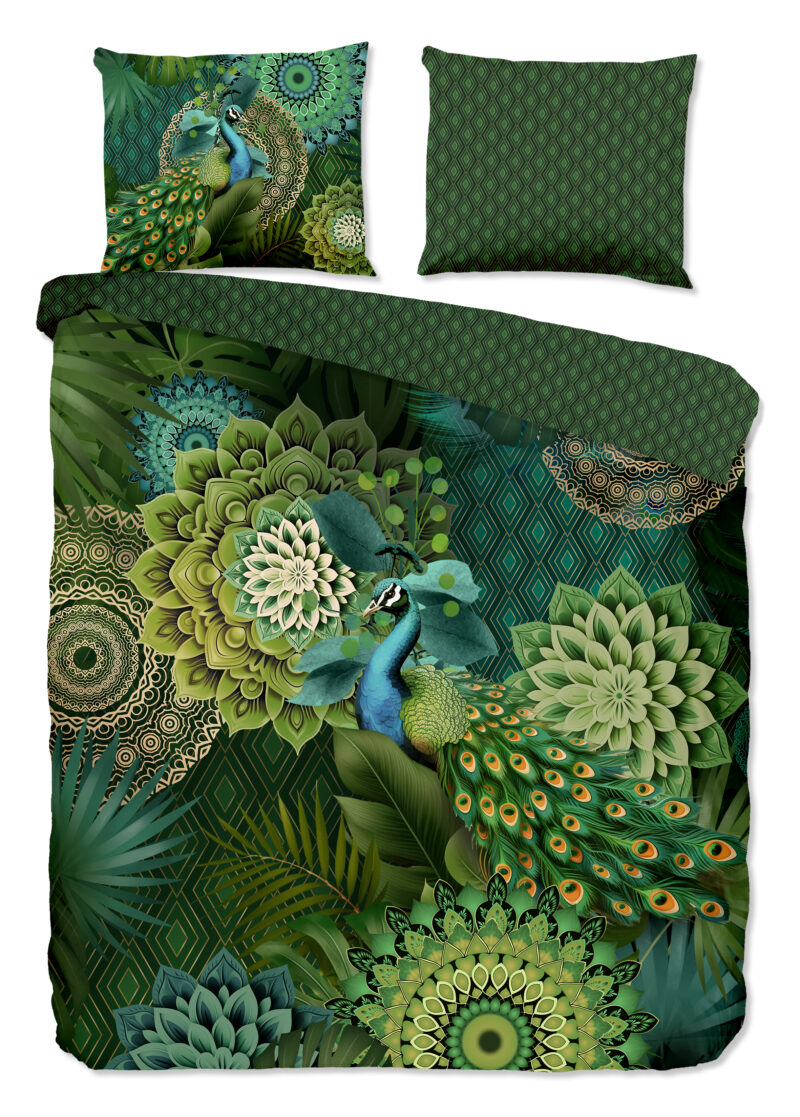 HIP dekbedovertrek mandalas & pauw - Groen - 240 x 200/220 cm - 100% katoen/satijn
