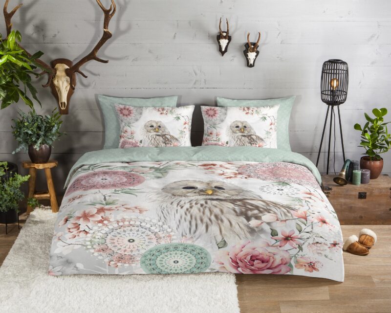 Mandalas & uil overtrek van HIP, 240 x 200/220 cm, kussensloop 60 x 70 cm