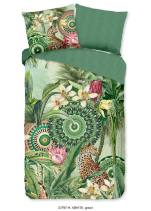 HIP dekbedovertrek tropische en mandala's - Groen - 140 x 200/220 cm - 100% katoen/satijn