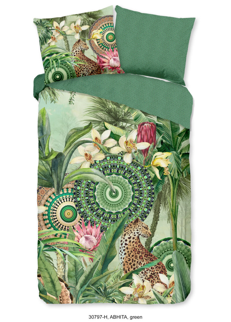 HIP dekbedovertrek tropische en mandala's - Groen - 140 x 200/220 cm - 100% katoen/satijn