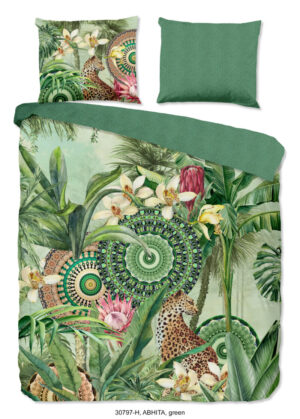 HIP dekbedovertrek tropische en mandala's - Groen - 200 x 200/220 cm - 100% katoen/satijn