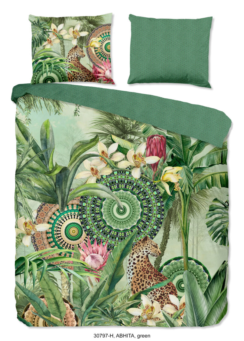 HIP dekbedovertrek tropische en mandala's - Groen - 200 x 200/220 cm - 100% katoen/satijn