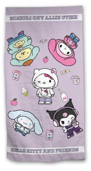 Hello Kitty strandlaken paars 70 x 140 cm - Multicolor - 70 x 140 cm - 100% Polyester