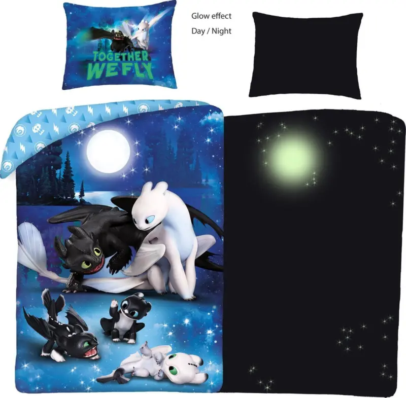 Hoe tem je een Draak dekbedovertrek Together we Fly Glow in the Dark - Multicolor - 140 x 200 cm - 100% katoen