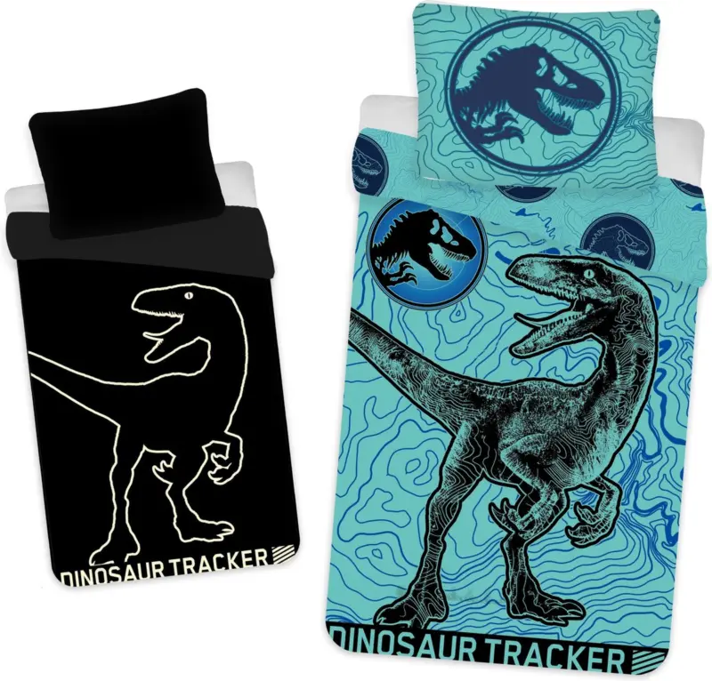 Tracker Glow in the Dark overtrek van Jurassic World, 140 x 200 cm, kussensloop 70 x 90 cm