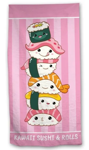 Kawaii strandlaken 70 x 140 cm polyester - Roze - 70 x 140 cm - 100% Polyester