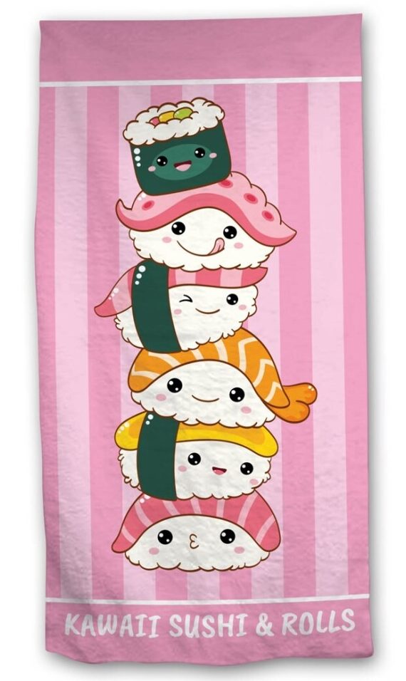 Kawaii strandlaken 70 x 140 cm polyester - Roze - 70 x 140 cm - 100% Polyester