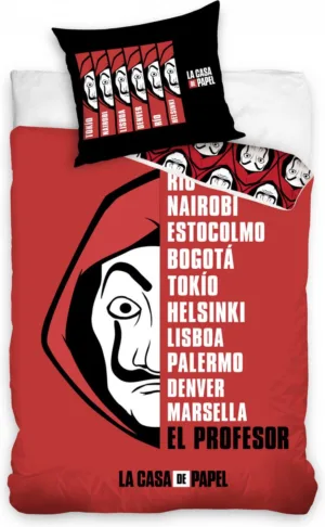 La Casa de Papel dekbedovertrek 140 x 200 cm Rood - Rood - 140 x 200 cm - 100% katoen