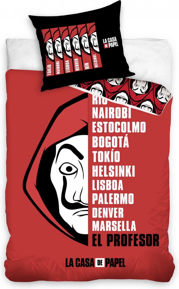 La Casa de Papel dekbedovertrek 140 x 200 cm Rood - Rood - 140 x 200 cm - 100% katoen