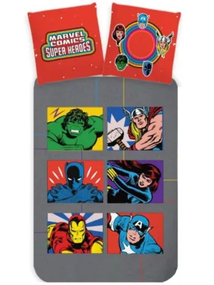 Marvel Avengers dekbedovertrek Comics - Grijs - 100 x 135 cm - 100% katoen