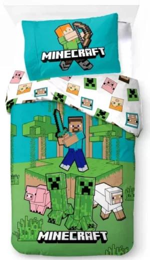 Minecraft dekbedovertrek 140 x 200 cm - Multicolor - 140 x 200 cm - 100% katoen