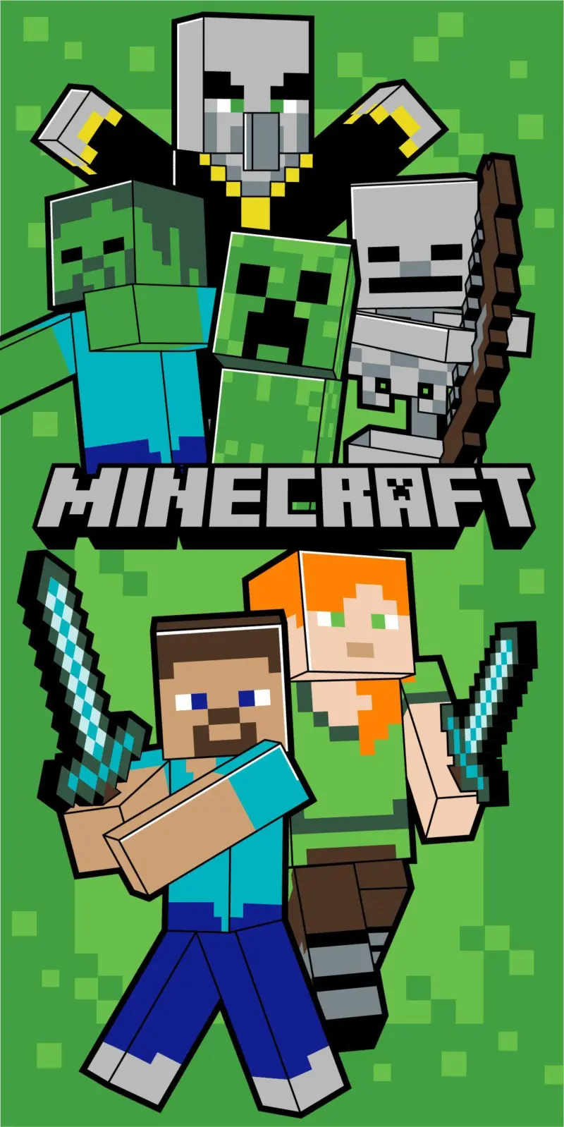 Minecraft strandlaken Survive 70 x 140 cm groen - Groen - 70 x 140 cm - 100% katoen