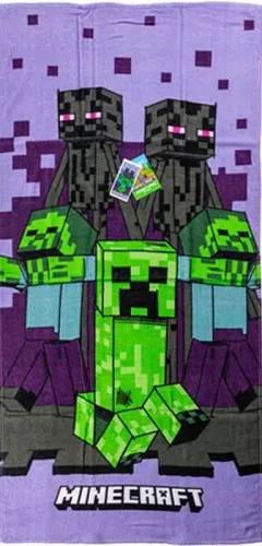 Minecraft strandlaken paars 70 x 140 cm - Paars - 70 x 140 cm - 100% katoen