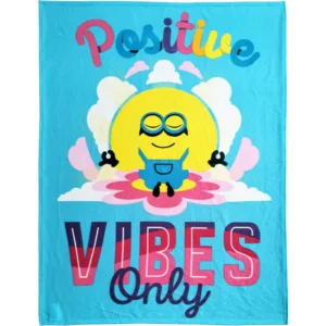 Minions plaid Positive Vibes Only 130 x 170 cm po - Blauw - 130 x 170 cm - 100% Polyester