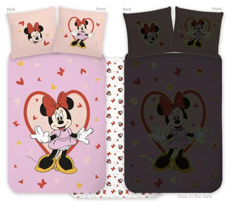 Disney Minnie Mouse dekbedovertrek Glow in the Dark - Roze - 100 x 135 cm - 100% katoen