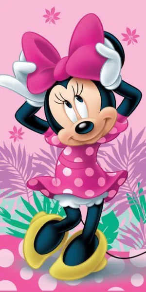 Disney Minnie Mouse strandlaken flower 70 x 140 cm roze - Roze - 70 x 140 cm - 100% katoen