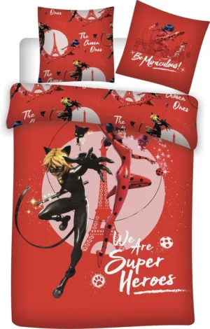 Miraculous dekbedovertrek Superheroes - Rood - 140 x 200 cm - 100% katoen