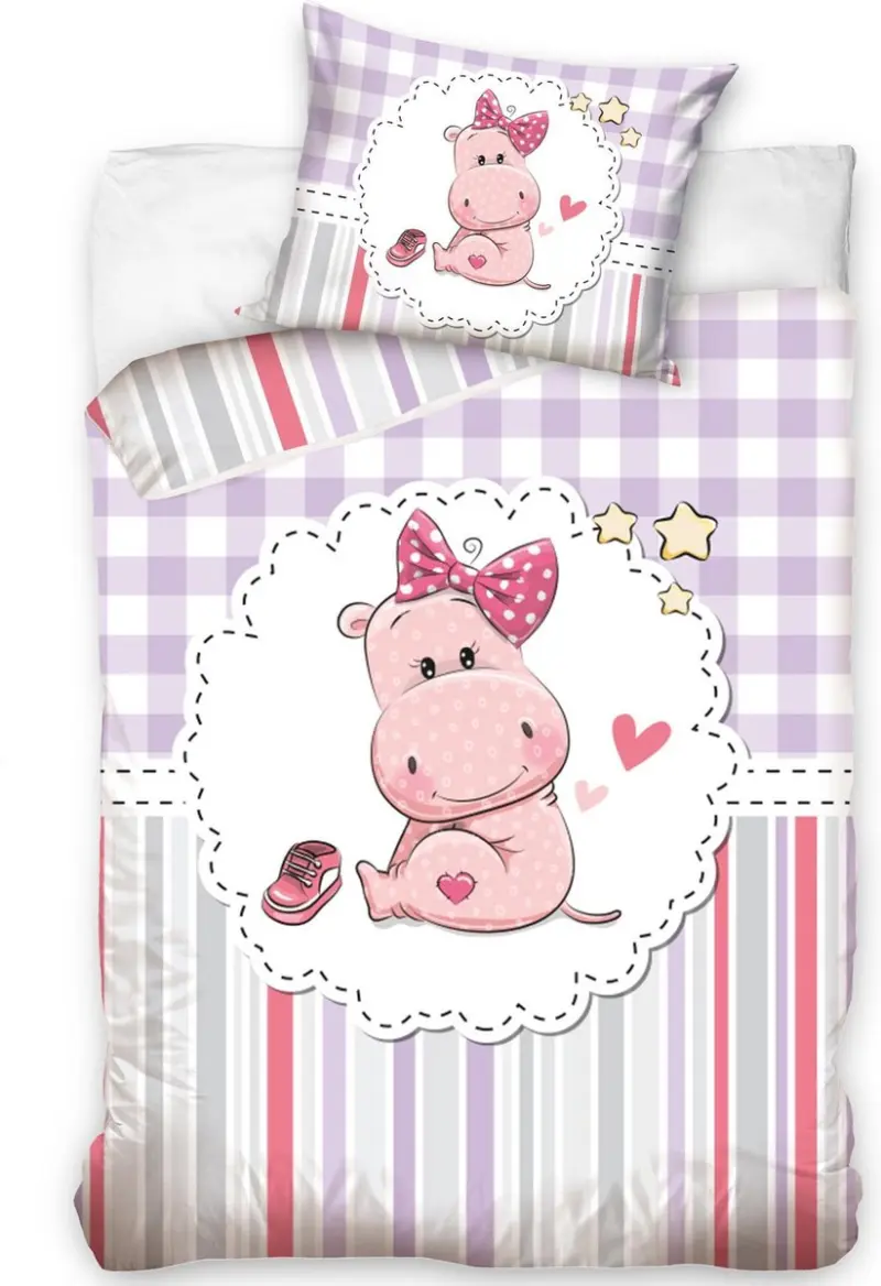 Carbotex Nijlpaard Baby Dekbedovertrek Roze - 100 x 135 cm - Katoen