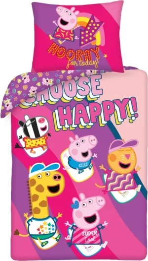 Peppa Pig dekbedovertrek Choose Happy 140 x 200 cm katoen - Multicolor - 140 x 200 cm - 100% katoen