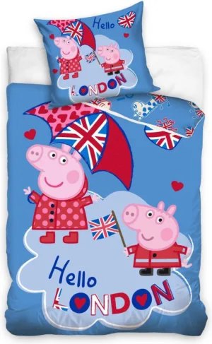 Peppa Pig dekbedovertrek Hello London 140 x 200 cm katoen - Roze/Blauw - 140 x 200 cm - 100% katoen