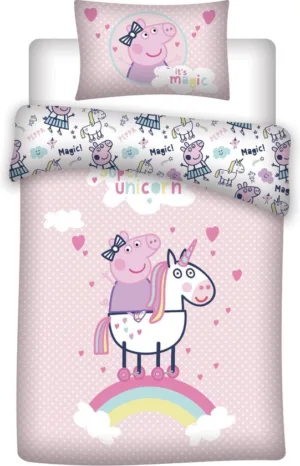 Peppa Pig dekbedovertrek Unicorn 140 x 200 cm katoen - Roze/Blauw - 140 x 200 cm - 100% katoen