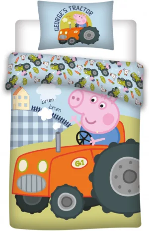 Peppa Pig dekbedovertrek tractor 100 x 135 Cm Katoen - Roze/Blauw - 100 x 135 cm