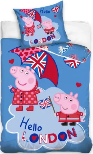 Peppa Pig dekbedovertrek 140 x 200 cm katoen - Blauw - 140 x 200 cm - 100% katoen