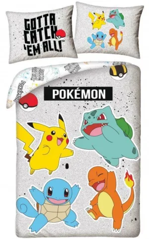 Pokemon dekbedovertrek - Lichtgrijs - 140 x 200 cm - 100% Polyester
