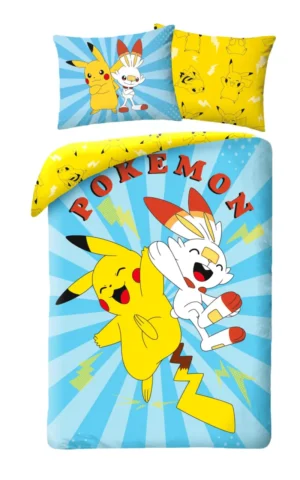 Pokemon dekbedovertrek Pikachu & Scorbunny 140 x 200 cm - Blauw - 140 x 200 cm - 100% katoen