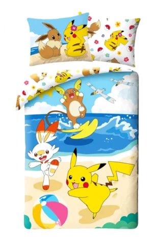 Pokemon dekbedovertrek beach 140 x 200 cm - Blauw - 140 x 200 cm - 100% katoen