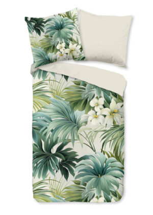 Pure dekbedovertrek bladeren en bloemen - Groen - 135 x 200 cm - 100% Polyester