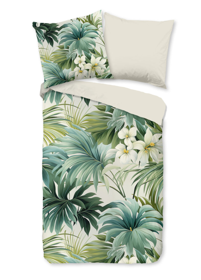 Pure dekbedovertrek bladeren en bloemen - Groen - 135 x 200 cm - 100% Polyester