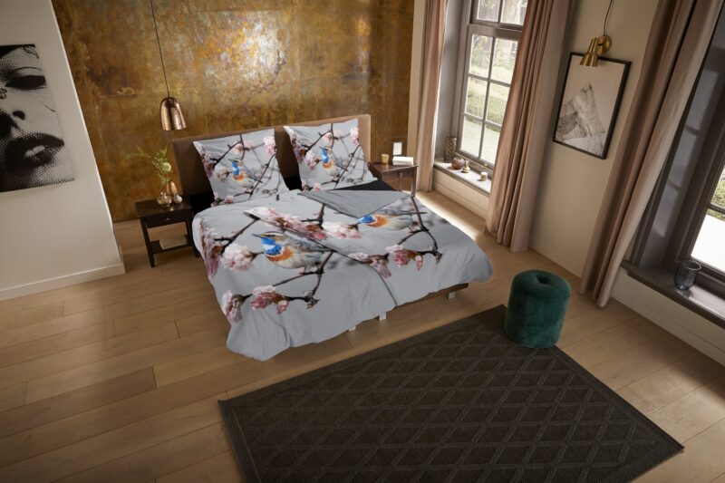 Blauwborst vogel overtrek van Pure, 135 x 200 cm, kussensloop 80 x 80 cm