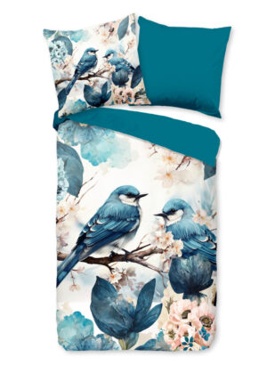 Pure dekbedovertrek blauwe vogels - Blauw - 135 x 200 cm - 100% Polyester