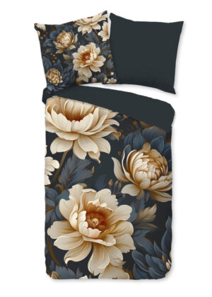 Pure dekbedovertrek bloemen - Antraciet - 135 x 200 cm - 100% Polyester